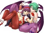  animal_print asamiya_athena ass bat_print black_leotard breasts cameltoe capcom capcom_vs_snk capcom_vs_snk_2 crossover crotch demon_girl front_to_back hair_ornament hairband head_wings high_heels highres large_breasts legs leotard mine_(artist) morrigan_aensland multiple_girls nipples pantyhose print_legwear purple_wings red_hairband resizing_artifacts shirt_lift shoes skin_tight snk star star_hair_ornament succubus the_king_of_fighters the_king_of_fighters_'97 vampire_(game) wings yuri 