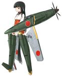  j7w_shinden_(personification) japanese_clothes konami_mecha_musume long_hair mecha_musume miko military original shimada_fumikane simple_background solo tail world_war_ii 