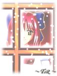  artist_request bow brown_eyes from_outside hair_bow kohaku red_hair snowing solo tsukihime window 