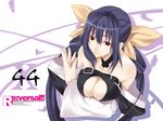  blue_hair breasts choker cleavage dizzy feathers guilty_gear large_breasts long_hair long_sleeves re:versal!! red_eyes smile solo tachibana_yuu twintails 