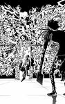  artist_request death_note demon formal greyscale leather long_sleeves monochrome multiple_boys ryuk skull suit throne yagami_light 