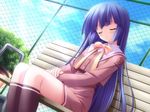  artist_request blue_hair canvas_2 closed_eyes long_hair long_sleeves misaki_sumire school_uniform sitting sleeping sleeping_upright solo 