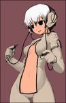  artist_request bodysuit breasts copyright_request grey_bodysuit headphones medium_breasts solo underboob white_hair 