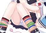  arin arm_support blouse blue_panties boots kiira kooh lowres midriff miniskirt multicolored multicolored_clothes multicolored_legwear multiple_girls pangya panties pantyshot pantyshot_(sitting) pleated_skirt sitting skirt socks striped striped_panties twintails underwear 