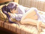  barefoot bed blush brown_hair closed_eyes dress_shirt feet hashimoto_takashi itou_noemi long_hair long_sleeves lowres no_pants pajamas panties ponytail shirt side_ponytail sleeping solo underwear white_panties with_you 