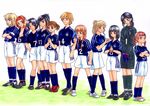  6+girls adidas adjusting_hair angry asics black_hair blonde_hair bracelet braid brown_hair clenched_hands clothes_writing crossed_arms drill_hair everyone fukuzawa_yumi gloves grass grin hairband hand_on_hip hands_together hasekura_rei hosokawa_kanako jewelry kneehighs lineup long_hair maria-sama_ga_miteru matsudaira_touko mizuno_youko multiple_girls naitou_shouko nijou_noriko nike ogasawara_sachiko orange_hair outdoors ponytail red_hair satou_sei shimazu_yoshino shoes short_hair short_twintails shorts single_braid smile sneakers soccer socks striped torii_eriko twin_braids twin_drills twintails umbro uniform world_cup 