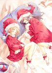  christmas feet long_sleeves multiple_girls present_pretty santa_costume socks sumi_keiichi 