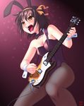  animal_ears brown_hair bunny_ears bunny_girl bunnysuit electric_guitar guitar hanazuka_ryouji instrument pantyhose short_hair solo suzumiya_haruhi suzumiya_haruhi_no_yuuutsu 