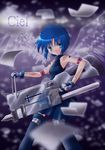  armlet artist_request bare_shoulders blue_eyes blue_hair blue_skirt boots character_name ciel closed_mouth expressionless holding holding_weapon looking_at_viewer seventh_holy_scripture shirt short_hair skirt sleeveless sleeveless_shirt solo standing tattoo thigh_boots thighhighs tsukihime weapon 