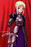  armor armored_dress artoria_pendragon_(all) blonde_hair caliburn character_name dress fate/stay_night fate_(series) green_eyes hand_on_hilt heika_(heikahp) puffy_sleeves saber solo 