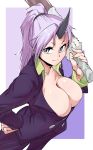  1girl breasts cleavage highres horns large_breasts ponytail purple_eyes purple_hair shion_(tensei_shitara_slime_datta_ken) solo tensei_shitara_slime_datta_ken zetsu_(zyej5442) 