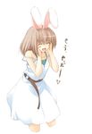  ^_^ animal_ears belt blush_stickers brown_hair bunny_ears closed_eyes copyright_request jirou_(chekoro) skirt solo white_skirt 