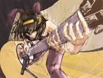  animal_ears brown_hair bunny_ears bunnysuit electric_guitar god_knows... guitar haru_(primavera) instrument motion_lines pantyhose short_hair solo suzumiya_haruhi suzumiya_haruhi_no_yuuutsu 