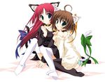  animal_ears arm_support artist_request asakura_nemu bell bell_collar black_legwear blue_eyes brown_hair cat_ears cat_tail choker collar da_capo da_capo_i dress green_eyes green_panties jingle_bell long_hair long_sleeves multiple_girls panties red_hair ribbon seiza shirakawa_kotori shirt_slip short_hair sitting striped striped_panties sweater sweater_dress tail thighhighs underwear white_legwear 