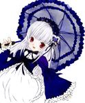  artist_request kanaria long_sleeves lowres parody red_eyes rozen_maiden solo suigintou umbrella white_hair 