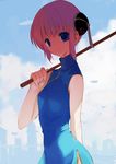  blue_eyes bun_cover china_dress chinese_clothes double_bun dress gintama kagura_(gintama) kusaka_souji pink_hair short_hair smile solo 