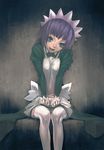  artist_request futaba_channel maid nijiura_maids purple_hair saliva sitting solo thighhighs yakui 