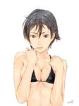  3tohei :p bare_shoulders bikini breast_squeeze breasts cleavage collarbone grey_eyes medium_breasts original short_hair silver_hair solo swimsuit tongue tongue_out underboob 