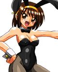  animal_ears brown_hair bunny_ears bunnysuit dragon_(artist) lowres pantyhose short_hair solo suzumiya_haruhi suzumiya_haruhi_no_yuuutsu 