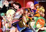  alena_(dq4) black_shorts blonde_hair blue_eyes blue_hair breasts breath_of_fire breath_of_fire_v brown_eyes brown_hair character_request cleavage cover cover_page crossover dragon_quest dragon_quest_iv dual_wielding final_fantasy final_fantasy_tactics_advance final_fantasy_x final_fantasy_x-2 final_fantasy_xi green_eyes gun handgun heterochromia highres holding lin_(breath_of_fire) medium_breasts midriff mithra multiple_crossover multiple_girls nekoi_mie nina_(breath_of_fire_v) paine_(ff10) pink_hair red_eyes red_hair rikku ritz_malheur shorts sideboob sword tarutaru weapon white_hair yuna_(ff10) 