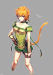  1girl absurdres animal_ears bandage bandaged_arm bandages cat_ears cat_tail choker closed_mouth danno_gs facial_mark fire_emblem fire_emblem:_souen_no_kiseki grey_background highres lethe nintendo orange_hair purple_eyes short_hair simple_background solo tail thigh_strap twitter_username 