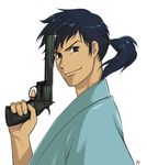  artist_request gun gundou_musashi handgun holding holding_gun holding_weapon japanese_clothes kimono lowres male_focus miyamoto_musashi revolver solo weapon yukata 