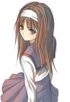  artist_request brown_eyes brown_hair from_above hairband long_hair long_sleeves looking_back school_uniform serafuku sketch solo source_request toono_akiha tsukihime white_hairband 