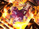  dutch_angle fire gothic highres long_hair long_sleeves mindead_blood shiizaki_hinaki solo sonohara_mayu 