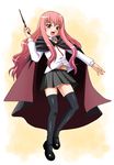  akiyama_kenta black_legwear blouse cape long_hair long_sleeves louise_francoise_le_blanc_de_la_valliere mary_janes miniskirt panties pantyshot pantyshot_(standing) pentacle pleated_skirt shoes skirt solo standing thighhighs underwear wand white_panties zero_no_tsukaima 