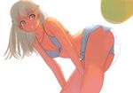  :o ass bent_over bikini from_below front-tie_top grey_eyes grey_hair kiriman_(souldeep) original simple_background solo striped striped_swimsuit swimsuit tan white_background 