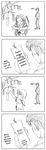  2girls 4koma cheese comic food greyscale kita_high_school_uniform kyon map_(blue_catty) monochrome multiple_girls nagato_yuki praying school_uniform serafuku smoked_cheese suzumiya_haruhi_no_yuuutsu tanabata tanzaku translated tsuruya 