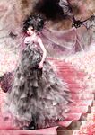  artist_request bat black_dress black_hair black_wedding_dress blush boots bridal_veil bride dark_bride dress gothic makeup original solo stairs veil wedding_dress 