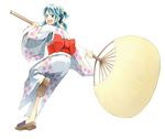 fan japanese_clothes kimono long_sleeves minigirl original oversized_object paper_fan solo uchiwa yukata yukihashi 