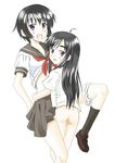  binbou_shimai_monogatari bottomless multiple_girls panties panties_around_one_leg saizuka_mio school_uniform underwear white_panties yamada_asu yamada_kyou yuri 