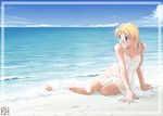  barefoot beach blonde_hair blue_eyes day feet iuro long_hair original outdoors solo water wet 