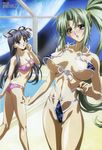  absurdres areolae ass bandeau bikini blue_eyes blue_hair blush breasts cleavage cleavage_cutout dimples_of_venus front-tie_top green_hair hair_ribbon halter_top halterneck heart heart_cutout highres large_breasts long_hair looking_back lowleg lowleg_bikini magazine_scan megami micro_bikini moon multiple_girls nagase_sayaka open_mouth ponytail pool poolside purple_eyes ribbon scan soul_link space strapless string_bikini surprised sweat swimsuit thigh_gap tubetop untied very_long_hair wardrobe_malfunction watanabe_yoshihiro water window yuu_yamanami 