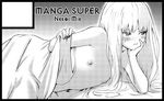  bed black_border border circle_cut copyright_request flat_chest greyscale lowres monochrome nekoi_mie nipples solo topless upper_body 