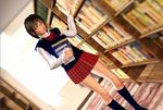  3d book flear glasses incise_soul legs library long_sleeves m-rs school_uniform solo twintails 