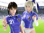  2girls 3d blonde_hair clothes_writing cocoa_(character) highres incise_soul m-rs multiple_girls panties rukia_(incise_soul) soccer underwear world_cup 