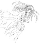  boots frilled_sleeves frills greyscale hairband high_heels juliet_sleeves knee_boots leg_garter lineart lolita_hairband long_hair long_sleeves looking_at_viewer monochrome puffy_sleeves rozen_maiden simple_background solo suigintou vermisste very_long_hair white_background 