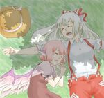  bad_id bad_pixiv_id closed_eyes fujiwara_no_mokou grass happy hat hikimaru lying multiple_girls mystia_lorelei open_mouth short_hair sleeping sleeves_rolled_up smile touhou 