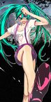  angry aqua_eyes aqua_hair bad_id bad_pixiv_id bespectacled glasses hatsune_miku highres legs long_hair shorts solo suspenders tcb twintails very_long_hair vocaloid 
