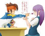  endou_mamoru food hair ice-cream ice_cream inazuma_eleven inazuma_eleven_(series) kudou_fuyuka purple purple_hair uniform 