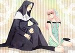  1girl arakawa_under_the_bridge bad_id bad_pixiv_id bandana boots crossdressing habit harimoji maria_(arakawa) nun pink_hair scar sister_(arakawa) sitting 