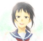  black_hair brown_eyes kaga_ai ponytail raikou_(symposion) sayonara_zetsubou_sensei school_uniform serafuku short_hair smile solo 