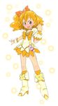  blonde_hair boots cosplay crossover cure_pine cure_sunpine cure_sunshine fresh_precure! fresh_pretty_cure! fusion heartcatch_precure! heartcatch_pretty_cure! highres midriff navel okera precure pretty_cure smile yamabuki_inori 