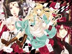  alice_(wonderland) alice_in_wonderland animal_ears black_hair blonde_hair blue_eyes boots cheshire_cat dress flowers glasses gray_hair group hat long_hair mad_hatter pink_eyes queen_of_hearts red_eyes redhead ribbons rose short_hair tail tattoo white_hair white_rabbit yellow_eyes 