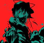  face hat monochrome neichiru red_eyes ringed_eyes solo spot_color touhou yakumo_yukari yin_yang 