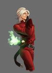  androgynous ash_crimson belt black_nails blonde_hair blue_eyes evilgun fingerless_gloves fingernails fire freckles gloves green_fire highres long_fingernails magic male_focus nail_art nail_polish pants pyrokinesis red_pants simple_background solo the_king_of_fighters 