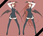  alternate_hairstyle bat_wings black_legwear breasts head_wings hiroya_juuren koakuma large_breasts legs long_hair necktie pencil_skirt red_eyes red_hair short_hair skirt symmetry thighhighs time_paradox touhou wings 